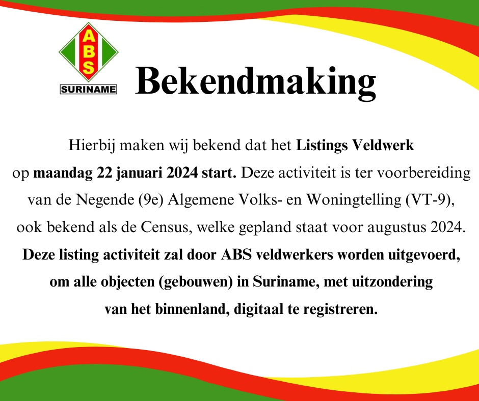 Bekendmaking: Start Listing Veldwerk